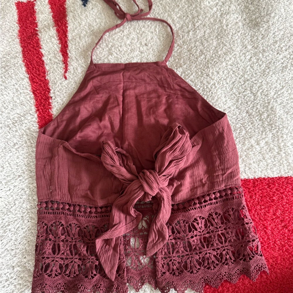 American Eagle Outfitters Maroon Lace Tank Top